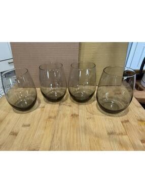 4 Libbey Classic Smoke Grey Stemless Wine Glasses - Set of 4 - 15.25 Oz *